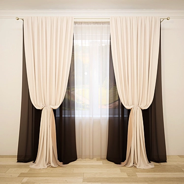 Elegant Curtain Combo: Straight + Central Tieback & Tulle 3D model image 1 