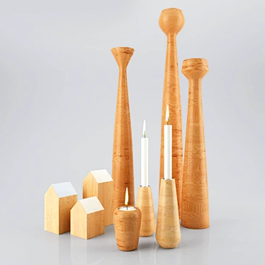 Scandi Wood Candleholders 3D model image 1 