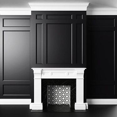 Elegant Black & White Fireplace 3D model image 1 