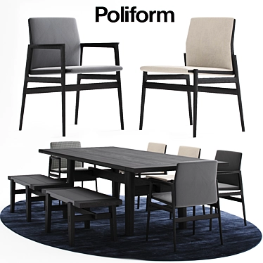 Modular Black Elm Dining Set 3D model image 1 