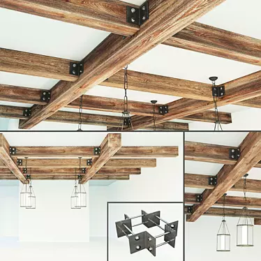 Wooden Ceiling Beams: Customizable Design & 4 Texture Options 3D model image 1 