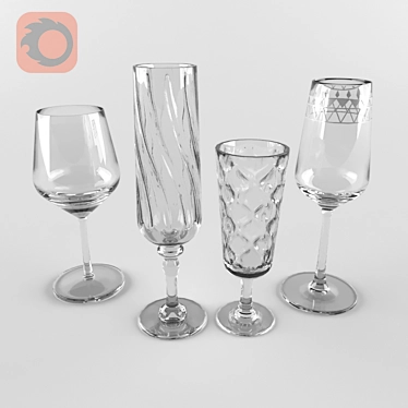 Elegant Wine Glass Set 3D model image 1 