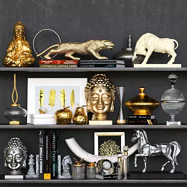 Golden Decor Collection: Figurines, Panels, Hourglass & Horn 3D model image 1 