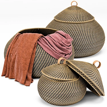 Title: Global Bazaar Grey Rattan Weave Basket 3D model image 1 