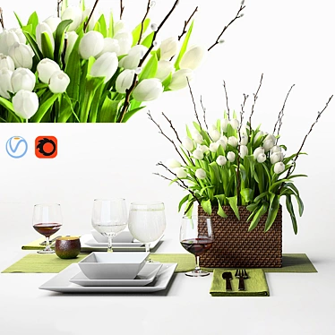 Elegant White Tulips Set 3D model image 1 