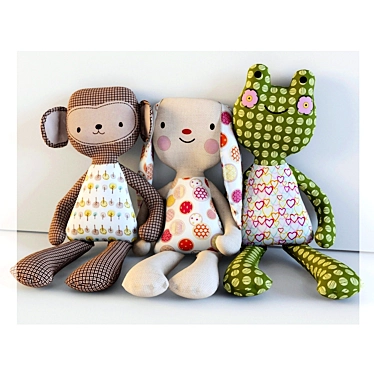 Adorable Textile Animal Toys 3D model image 1 