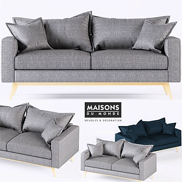 Chic Grey Fabric 3-Seater Sofa 3D model image 1 