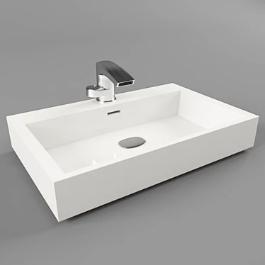 Chrome Water Mixer on Ceramic Bath Sink 3D model image 1 