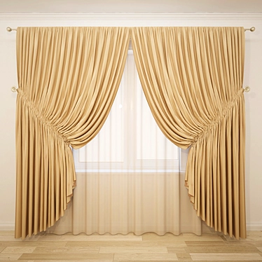 Wide Shade Curtains with Tieback 3D model image 1 