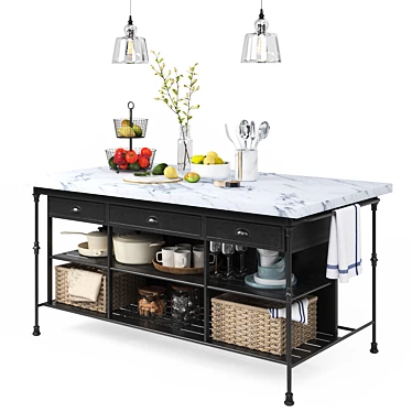 French Kitchen Island: Elegant and Functional 3D model image 1 