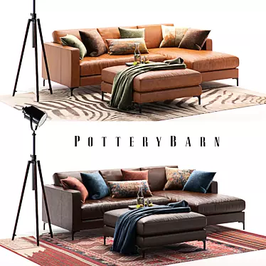 Pottery Barn Jake Leather Set 3D model image 1 