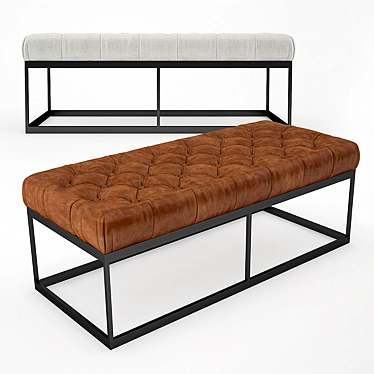 Tufted Leather Metal Bench 3D model image 1 