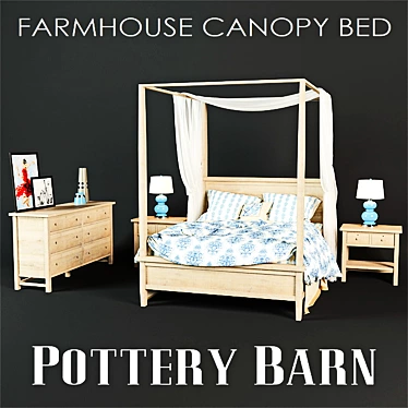 Rustic Canopy Bed Set: Farmhouse Style. 3D model image 1 