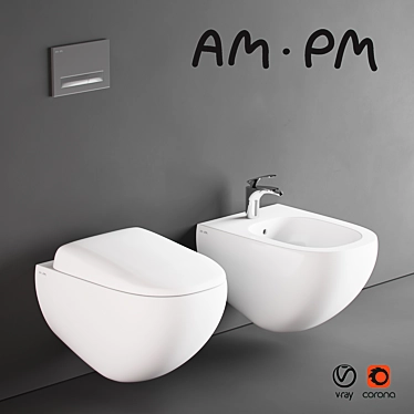 Sleek Flush: Wall-Hung Toilet & Bidet Set 3D model image 1 