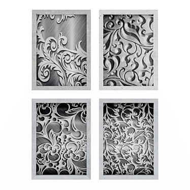 Metallic Patterns: Set of 4 Metal Style Paintings 3D model image 1 