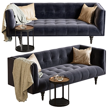 Luxurious Navy Velvet 3 Seater Sofa 3D model image 1 