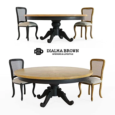 Dialma Brown Round Table and Chairs 3D model image 1 