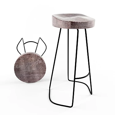 Rustic Steel Wood Bar Stool 3D model image 1 