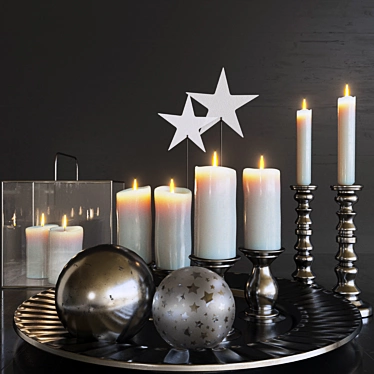 Elegant Candle Set: Candlestick, Tray & Decor 3D model image 1 