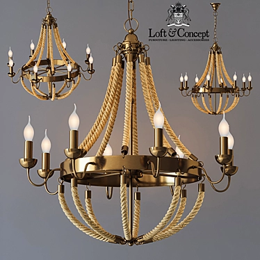 Rattan Rope Chandelier - Industrial Loft Lighting 3D model image 1 