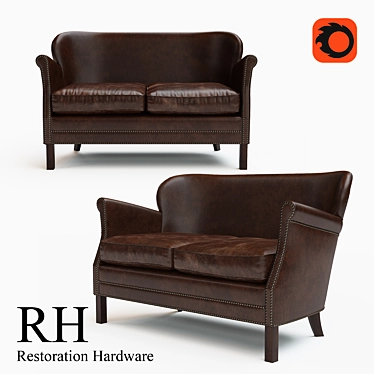 Luxury Leather Settee with Nailhead Detailing 3D model image 1 