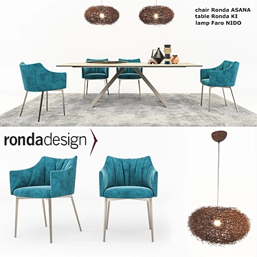 Modern Furniture Set: KI Table, ASANA Chair, NIDO Lamp 3D model image 1 