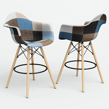 Eames Style DAW Patchwork Bar Chair 3D model image 1 