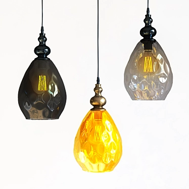 1-Light Antique Brass Pendant with Dimpled Glass Shade 3D model image 1 