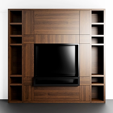 Modern Wood TV Zone with Shelving 3D model image 1 