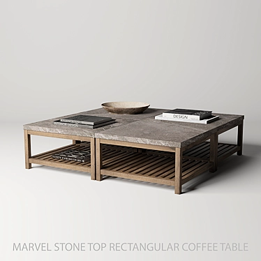 Marvel Stone Top Coffee Table: Unique & Stylish Rectangular Design 3D model image 1 