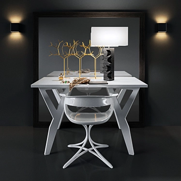 Elegant Mirror Table & Chair 3D model image 1 