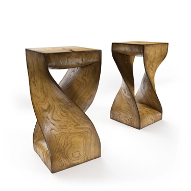 Twisted Wood End: Uniquely Crafted Side Table 3D model image 1 