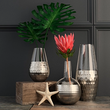 Honeycomb Metallic Vases Set 3D model image 1 