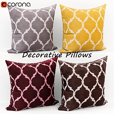 Elegant Decorative Pillows Set - Ogee Pattern 3D model image 1 