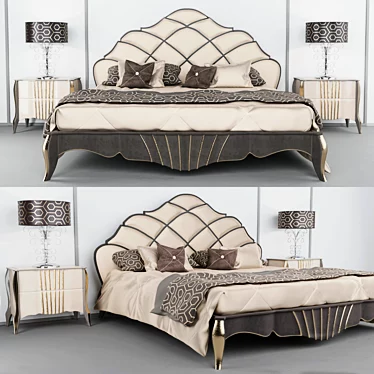 Elegant Carved Bed Set 3D model image 1 