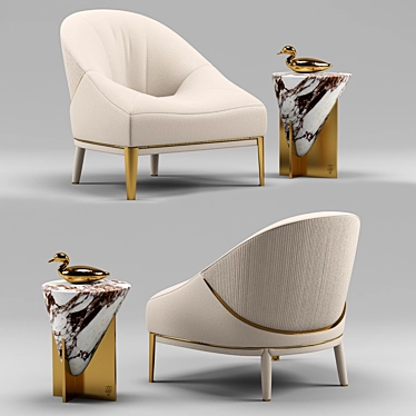 Elegant Minstrel Table & Rosemary Leather Armchair 3D model image 1 