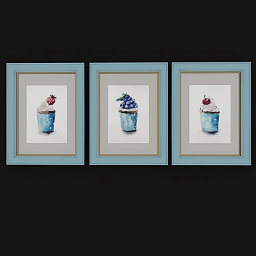 Watercolor Cupcake Trio 3D model image 1 