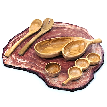 Elegant Olive Wood Utensils 3D model image 1 