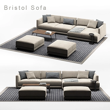 Poliform Bristol Sofa Set: 2 Modules, Puff & More 3D model image 1 