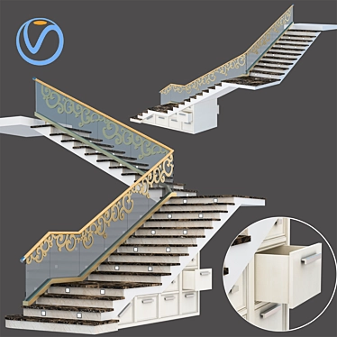 Sleek Steel Staircase 3D model image 1 