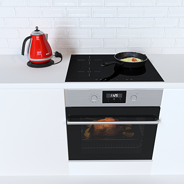 Modern Kitchen Set: Oven, Cooktop, Kettle 3D model image 1 
