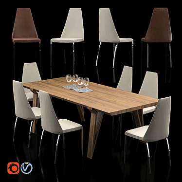 David Table & Dalila Chair Set: Italian Elegance 3D model image 1 