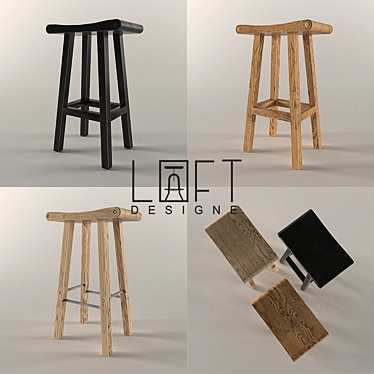 Solid Wood Bar Stools - Loft & Modern Styles 3D model image 1 