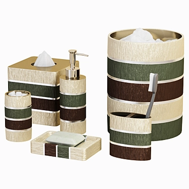 Modern Sage Striped Bath Set 3D model image 1 