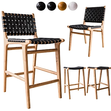 Elegant Leather Strapping Chair & Stools 3D model image 1 