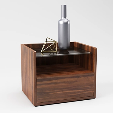 Walnut and Glass Bedside Table 3D model image 1 