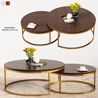 Kanta Nested Cocktail Tables - Modern Wood and Brass Coffee Table Set 3D model image 1 