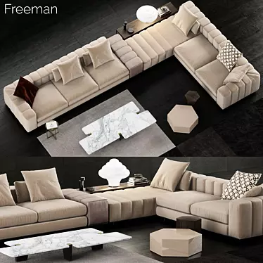 Elegant Minotti Freeman Sofa & Coffee Tables 3D model image 1 