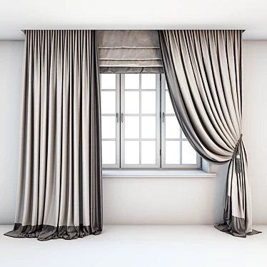 Dual-tone Roman Curtains with Pickup Brush & Window Layouts 3D model image 1 