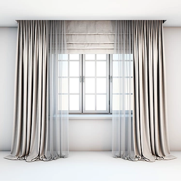 Elegant Beige Floor-Length Curtains 3D model image 1 